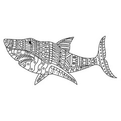 Hand draw of shark in zentangle style
