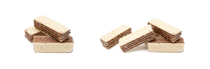 Crispy wafers with creamy hazelnut filling isolated on white background