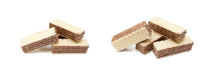 Crispy wafers with creamy hazelnut filling isolated on white background