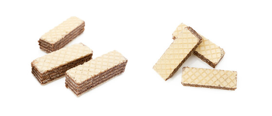 Crispy wafers with creamy hazelnut filling isolated on white background