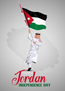 Happy Independence Day Jordan Vector Template Design Illustration. Jordanian man running with flag
