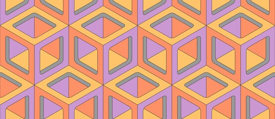 Cubes. Seamless 3D pattern. Optical illusions. Op Art. Template for fabric or wrapping. Modern textile. Psychedelic geometric design. Stylish background. Wallpapers. Pastel colors. Luxury 3D Tiles.