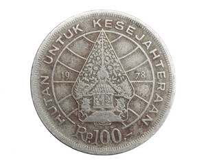 Indonesia one hundred rupiah coin on white isolated background