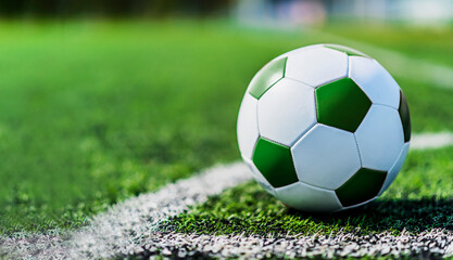 Leather soccer ball on the football pitch