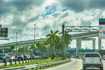 Cloudy sky over Miami traffic