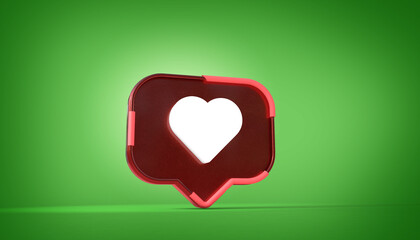 3d rendering illustration of a social media profile example with heart, save and like symbols and icons and a character cartoon style inside