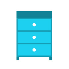 Blue small chest of drawers on a white background. Furniture for interior and design. Flat illustration