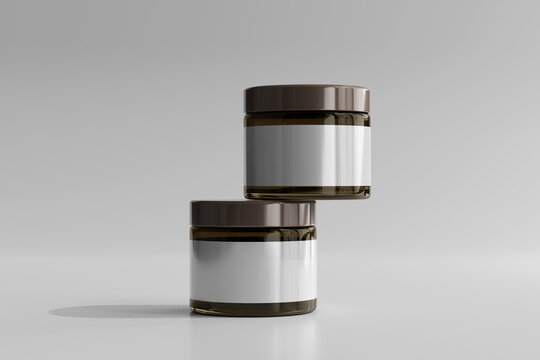 Isolated Amber Glass Cosmetic Jar 3D Rendering