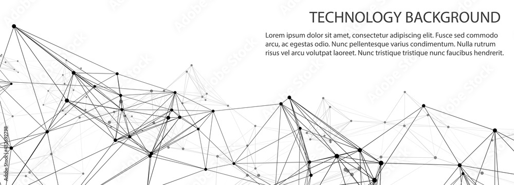 Fototapete Abstract digital background of points and lines. Glowing black plexus. Big data. Network or connection. Abstract technology science background. 3d vector illustration.