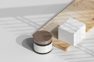 Isolated Amber Glass Cosmetic Jar and Box 3D Rendering