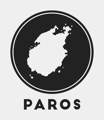 Paros icon. Round logo with island map and title. Stylish Paros badge with map. Vector illustration.