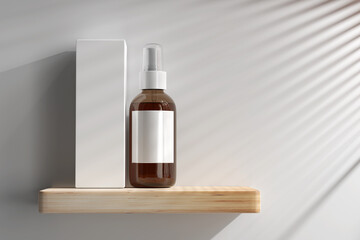 Isolated Amber Glass Cosmetic Spray Bottle 3D Rendering