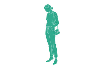 Fototapeta na wymiar Vector illustration of casual woman on the sideroad, Flat style with outline
