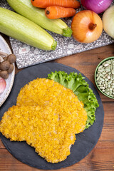 Vegetarian schnitzel  made from grains, soybeans, vegetables and legumes