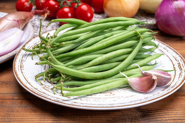 Fresh uncooked green beans haricot verts legumes