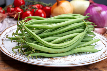 Fresh uncooked green beans haricot verts legumes
