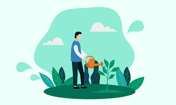 Save earth illustration with watering the plants