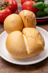 Cheese collection, Italian yellow smoked caciocavallo or scamorza cheese