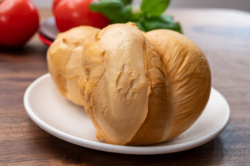 Cheese collection, Italian yellow smoked caciocavallo or scamorza cheese