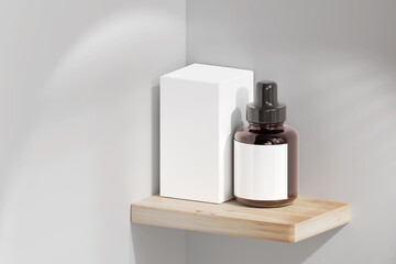 Isolated Amber Glass Dropper Bottle with Box 3D Rendering