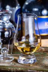 Glasses of scotch whisky served in bar in Edinburgh, Scotland, UK
