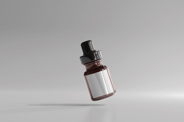 Isolated Amber Glass Dropper Bottle 3D Rendering