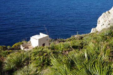 hiking trail in Monte Cofano nature reserve near Cornino in Sicily
