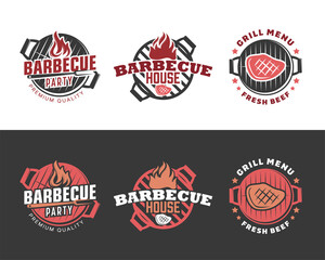 Set of Vintage Retro BBQ Grill, Barbecue, Barbeque Label Stamp Logo design vector