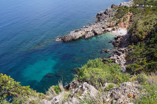 hiking trail in Monte Cofano nature reserve near Cornino in Sicily
