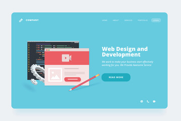 Web design template. Vector illustration concept of website or landing page design for web design and development, app development, responsive design, SEO.