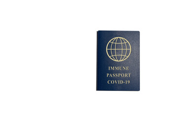 Covid-19 global Immune Passport with golden letters and Globe icon isolated on a white background. the сonfirmation that a person has been vaccinated from Coronavirus COVID-19. 