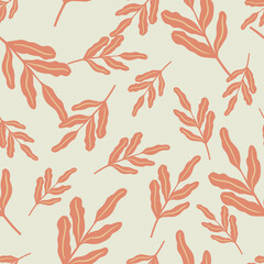 Scrapbook seamless pattern with orange colored leaves ornament. Light blue background. Random print.