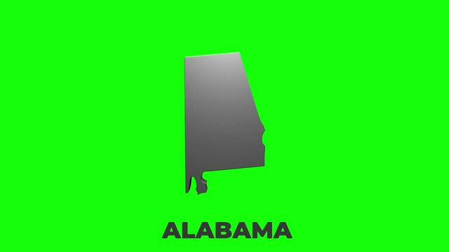 Alabama State of the United States of America. Animated 3d silver location marker on the map. Easy to use with screen transparency mode on your video.