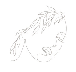 Abstract linear woman with plant for print design, cards, tattoos, posters