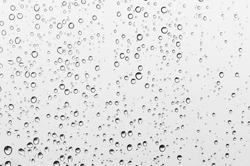 Water drops on transparent gray glass