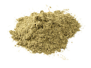handful of powder of stevia herb on white