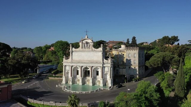 The fountain of the Acqua di Paola on the Janiculum Hill, Rome, Italy.
The famous fountain of Paola on the Janiculum, taken by the drone