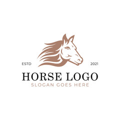 Animal running logo design, elegant horse head vintage logo vector template