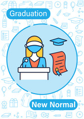 Graduation new normalbrochure. Professor gives students education documents template. Flyer, magazine, poster, book cover, booklet.Graduation infographic concept.Layout illustration page with icons