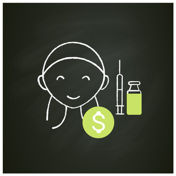 Cosmetic injection chalk icon. Perfect procedure price. Happy customer.Vaccine recruitment. Vaccination effect. Beauty cosmetic procedure concept. Isolated vector illustration on chalkboard