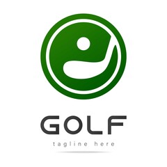 Abstract Golf Club Logo Design Template in Flat Style,icon putter for golf and boll on green grass background in circle.Vector Illustration
