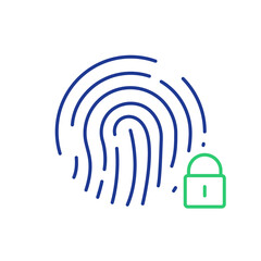 Fingerprint with close lock. Cyber Security, Identity Information, Network Protection. Fingerprint Scan for Unlock Privacy Information. Personal Protect, Security Icon. Vector illustration