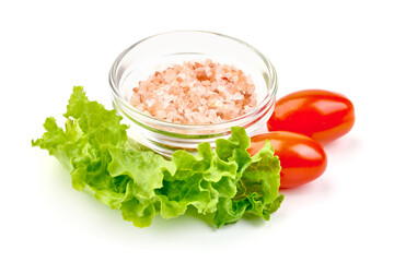 Himalayan pink salt, isolated on white background. High resolution image