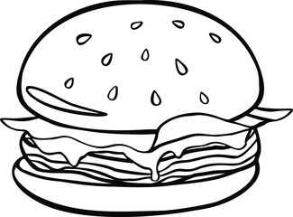 Hand drawn doodle burger icon. Black sketch. Sign symbol. Decoration element. Isolated on white background. Flat design. Vector illustration. Vector illustration