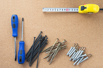 Men's work. The repair tools are on the table. The concept of housework, workshop.