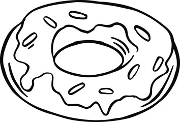 simple black and white line drawing cartoon donut. Vector illustration