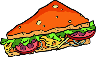 Fast food logo design, badge with sandwich sign, fast food menu vector Illustration on a white background. Vector illustration
