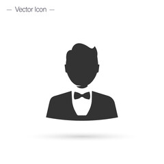 Male icon. A man wearing a bow tie. Isolated vector illustration.