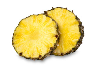 Sliced pineapple on a white background. The fruit.