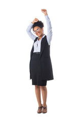 Business woman with arms raised